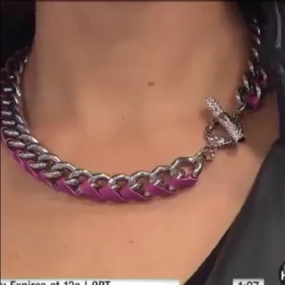 SIGAL Pink Leather and Stainless Steel Necklace - Picture 2 of 9